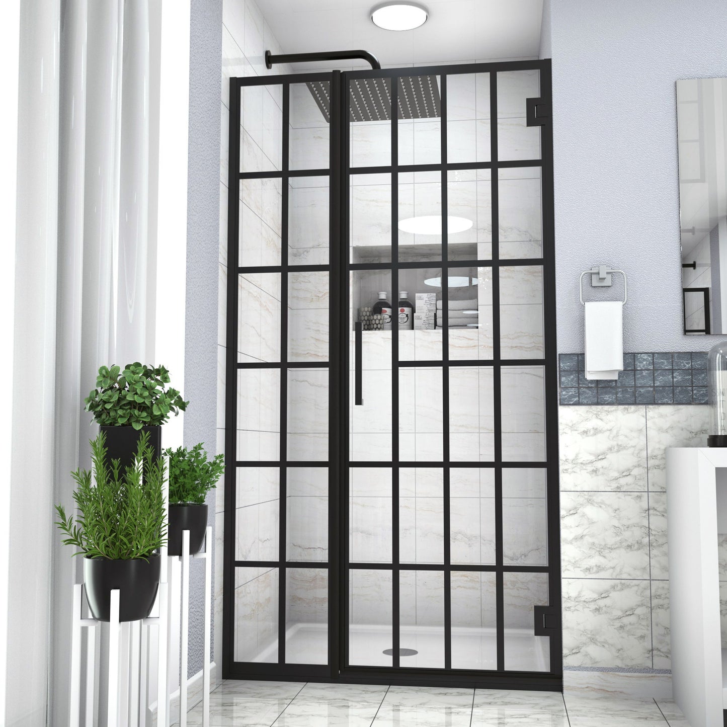 Frameless Pivot Shower Door With Pattern Glass, Open Entry Design Daily Nest