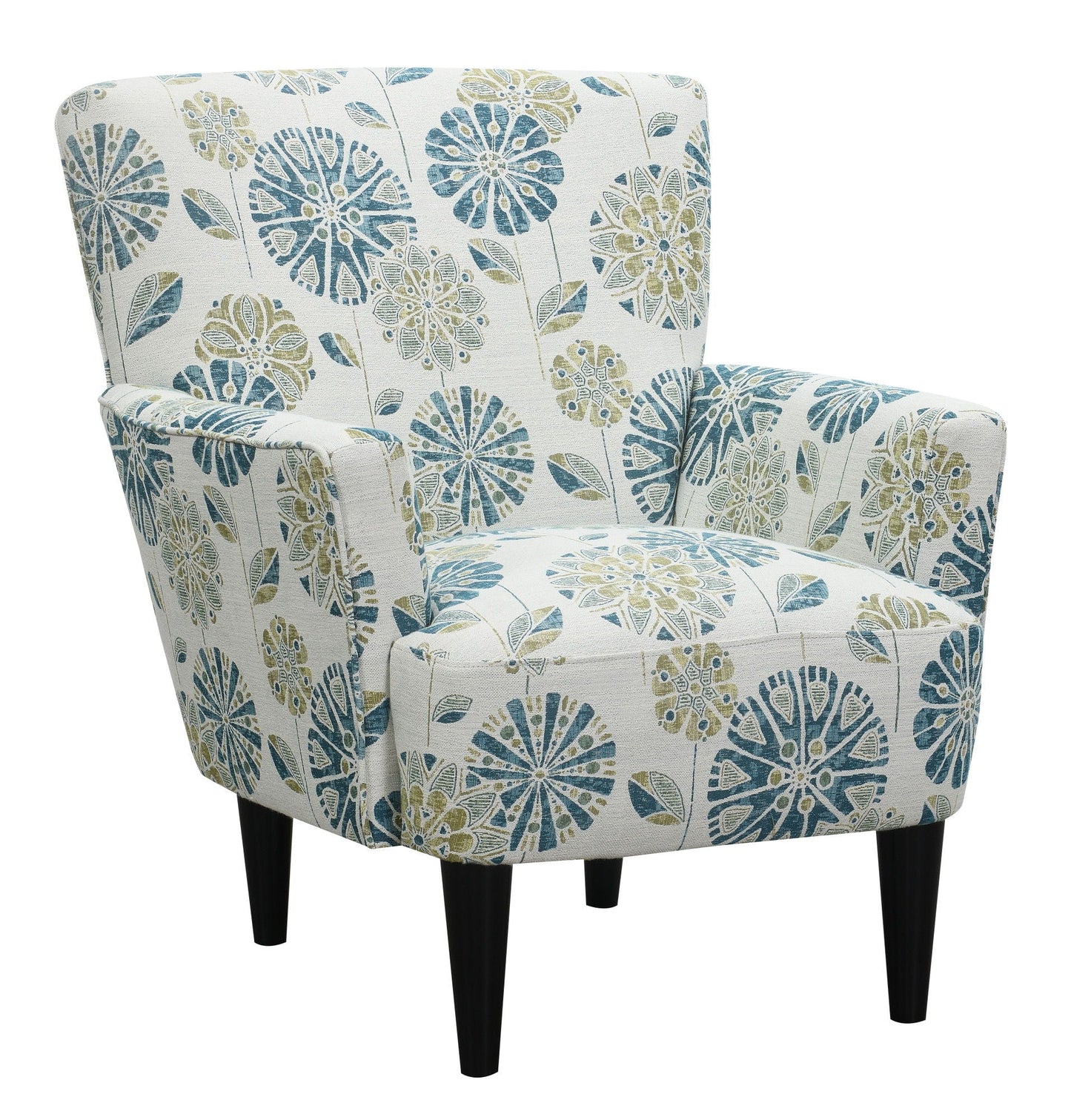 Floral Accent Chair - Blue - Wood Emerald Home
