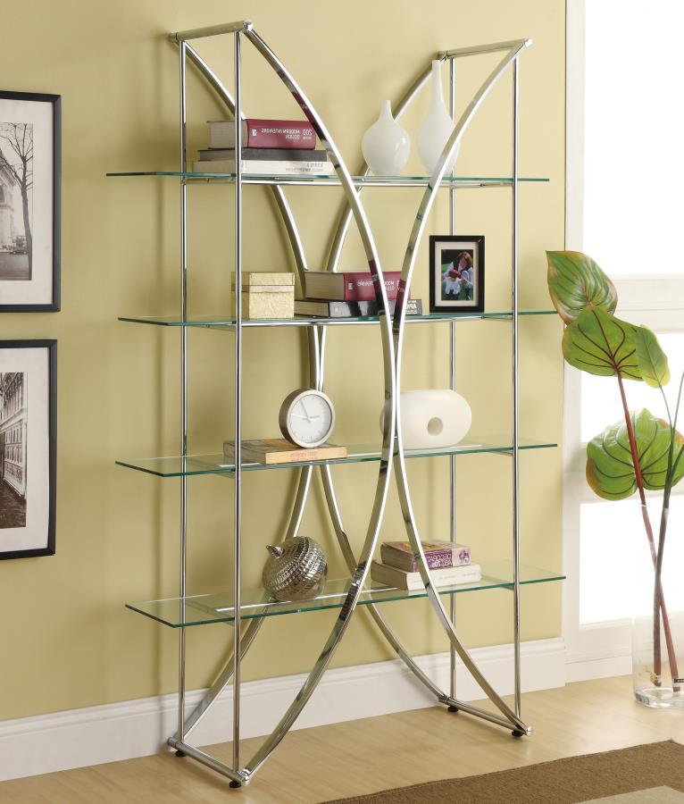 Larson - 4-Shelf Glass Bookshelf - Chrome CoasterEssence
