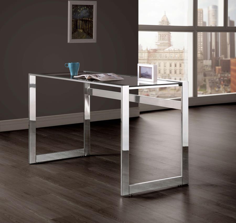 Hartford - Glass Top Writing Desk - Chrome CoasterEssence