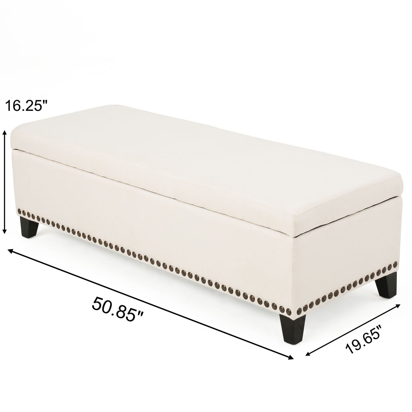 Upholstered Storage Ottoman With Nailhead Trim - Beige Noble House