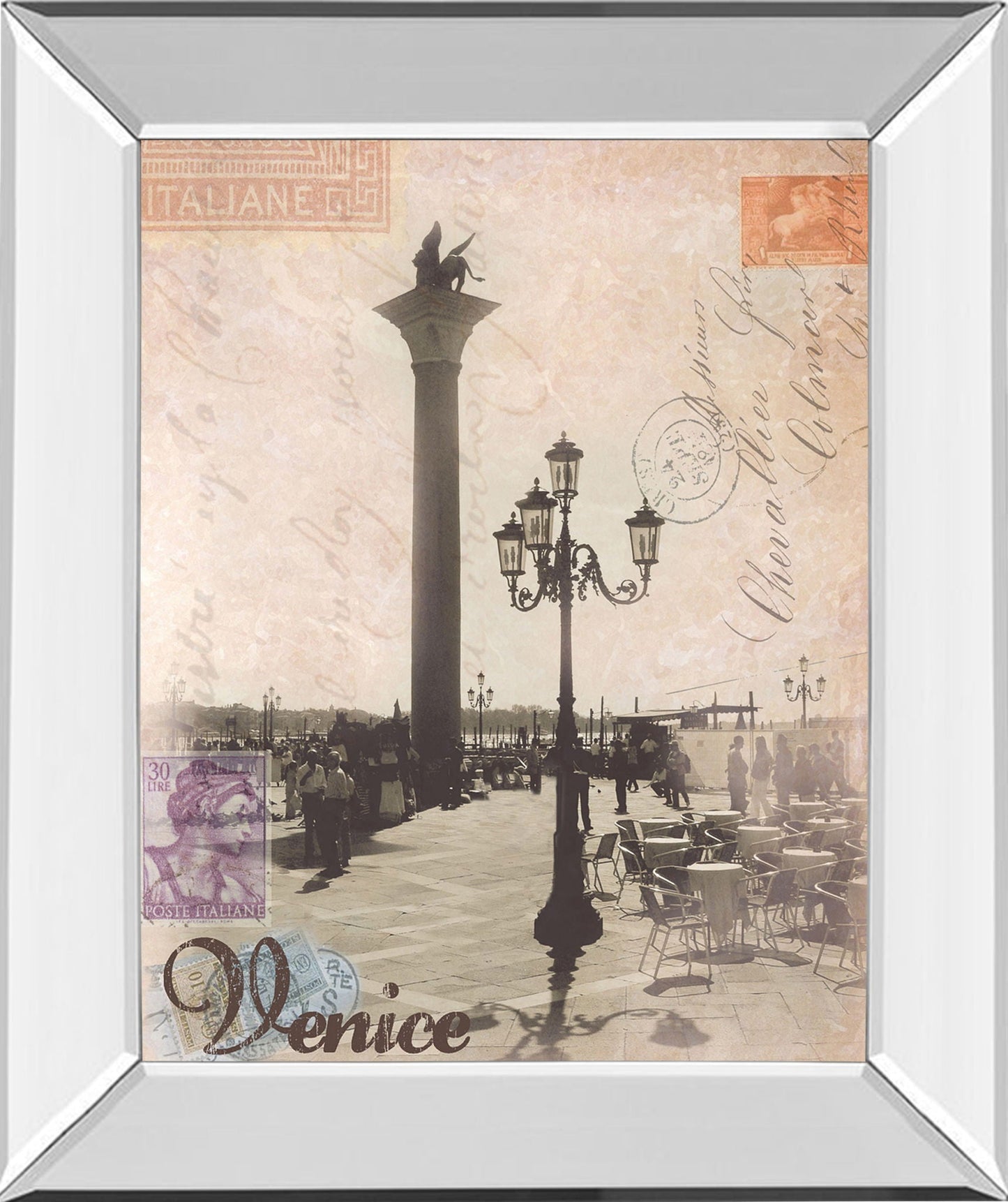 Venice Travelogue By Ben James - Mirror Framed Print Wall Art - Black Classy Art
