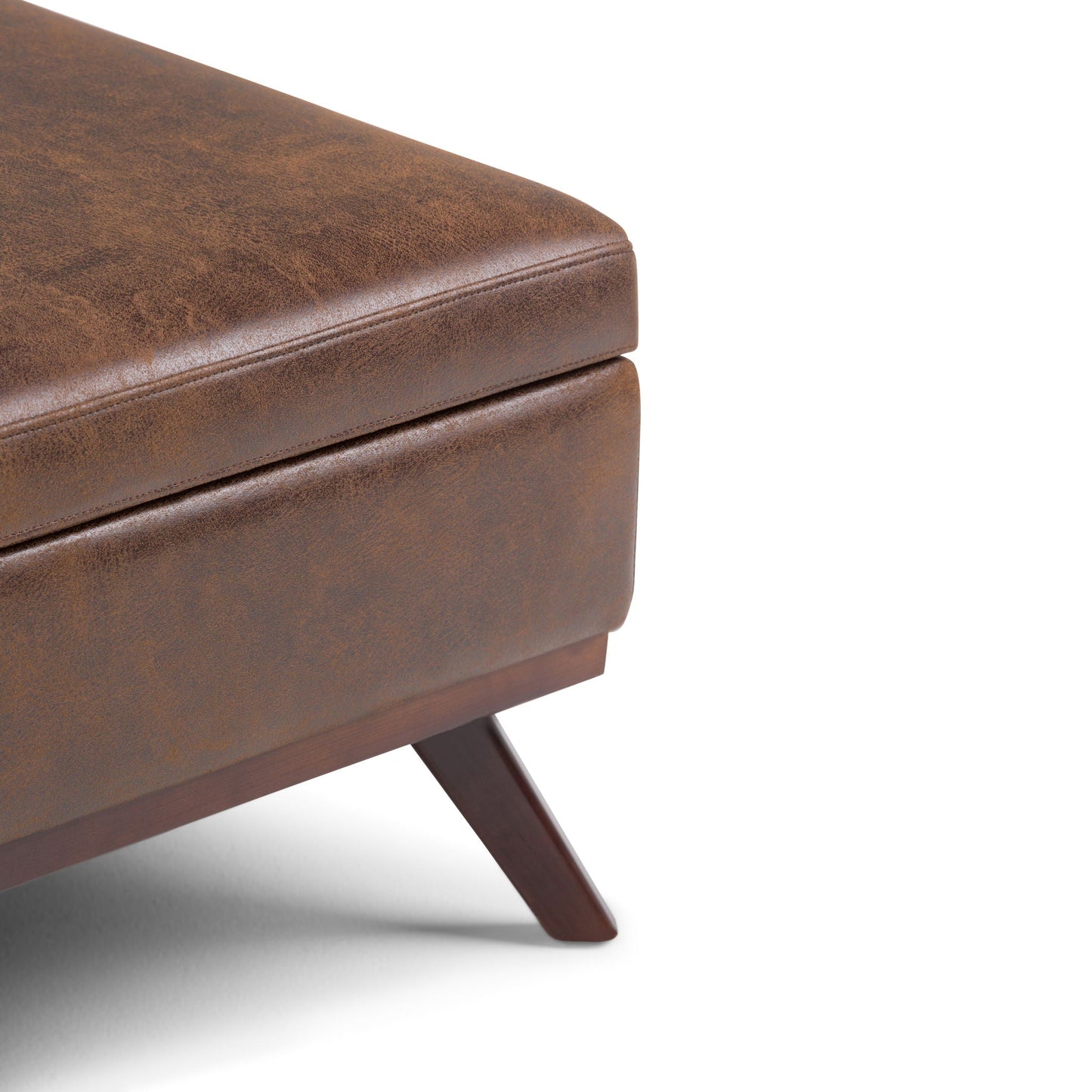Owen - Square Coffee Table Storage Ottoman - Distressed Chestnut Brown Simpli-Home