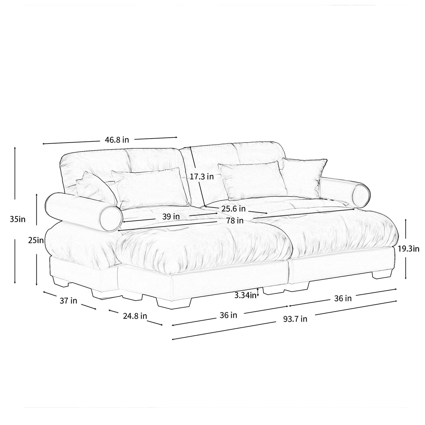 Super Comfort Oversized Modular Sectional Sofa With Movable Ottoman - Snoozhouse