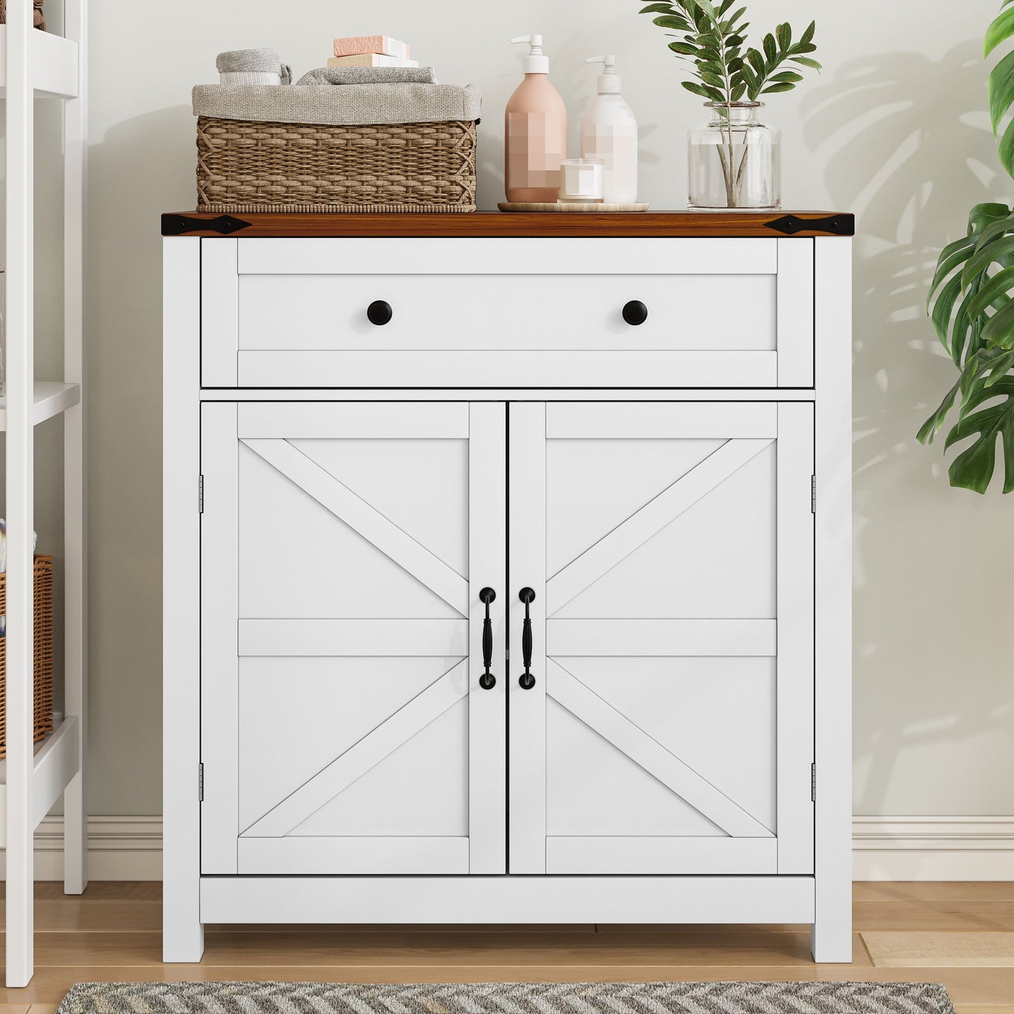 Farmhouse Storage Cabinet With Drawer And Adjustable Shelf Home Essentials