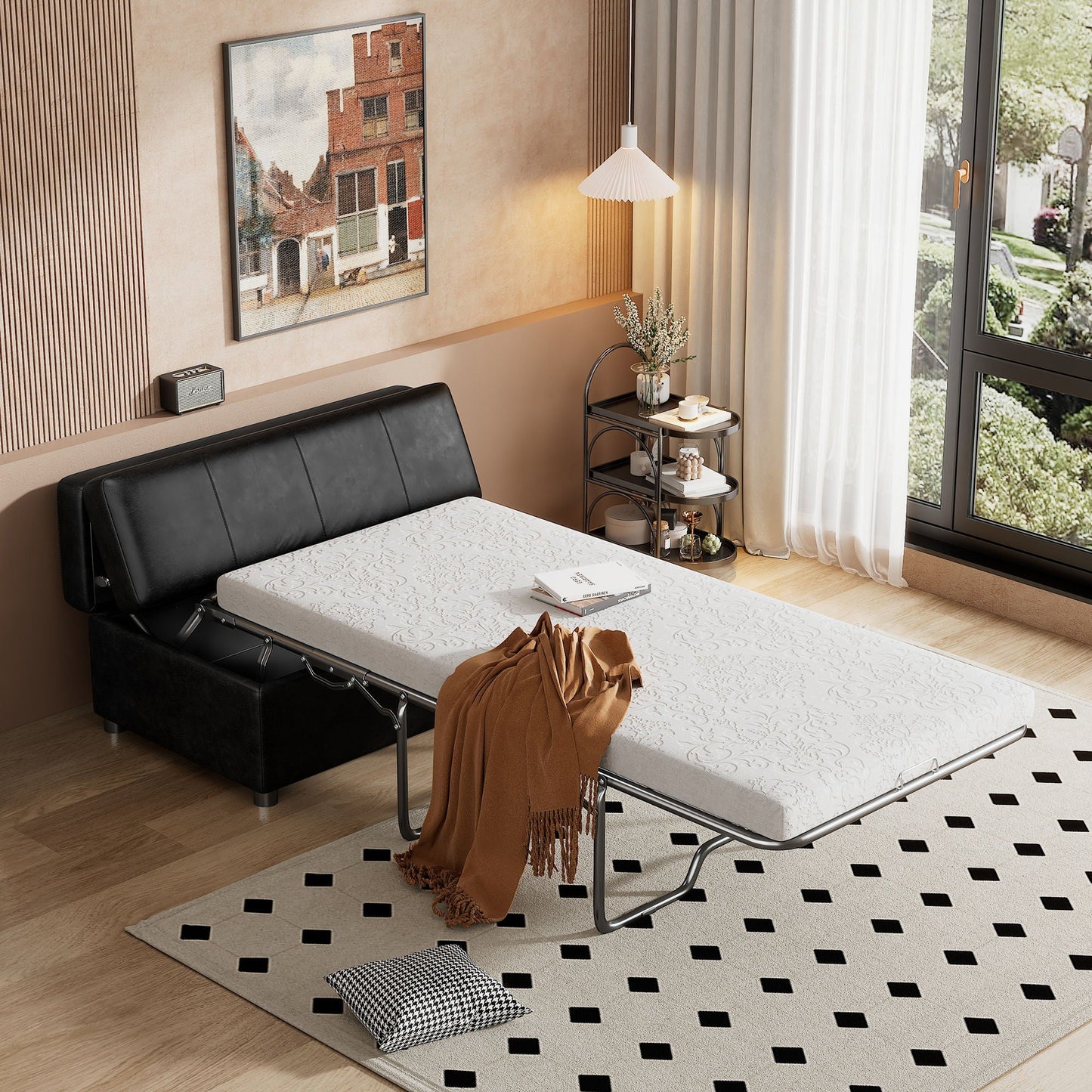 Twin Size Folding Ottoman Sleeper Bed With Mattress Convertible Guest Bed Hearth and Haven