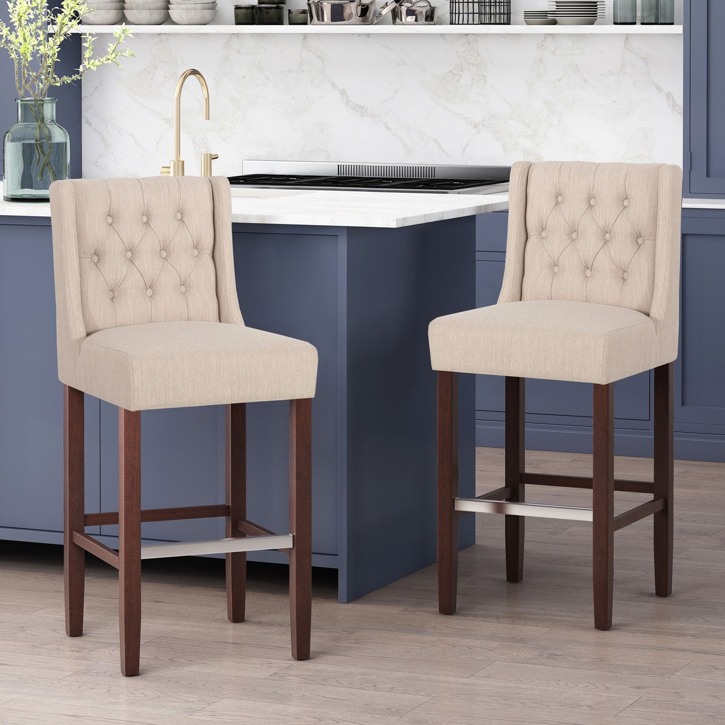 Solstara - Upholstered Dining Barstool With Button Tufted And Wing Back Noble House