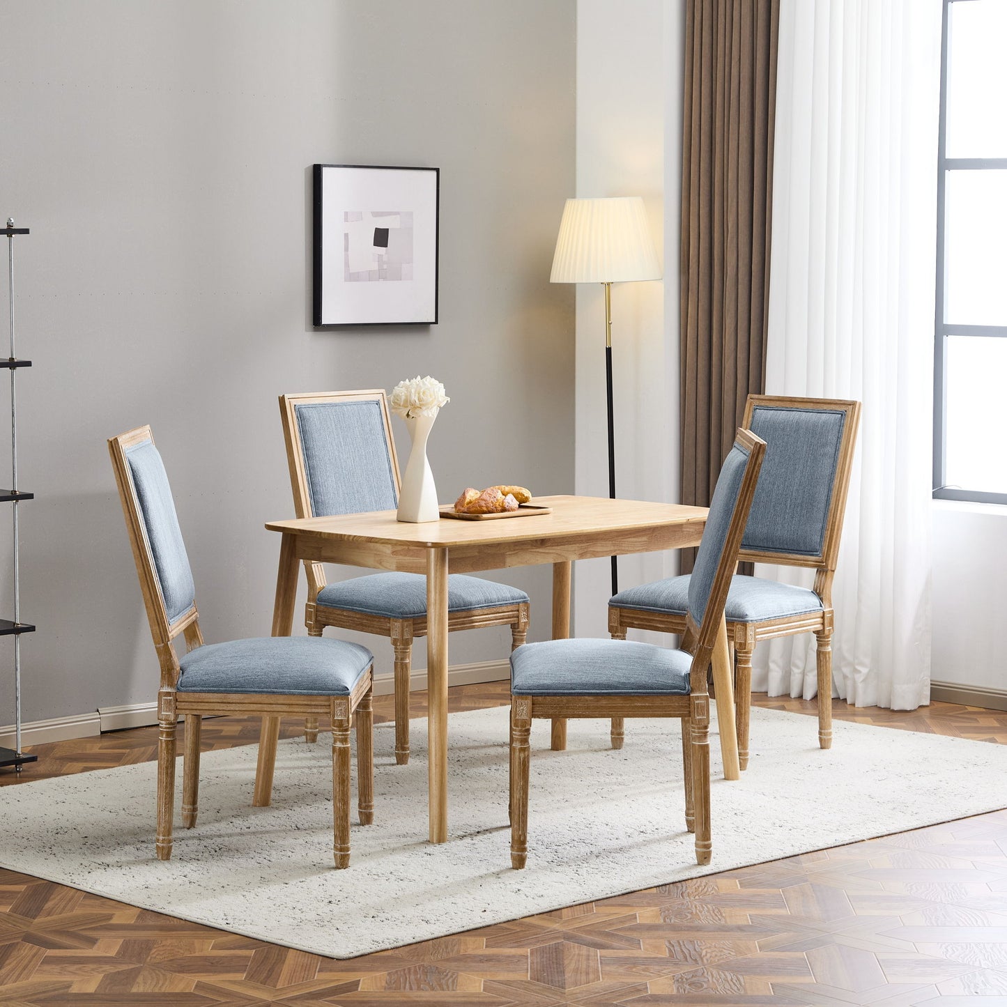 French Country Style Dining Chair With Upholstered Seating And Fluted Legs Noble House