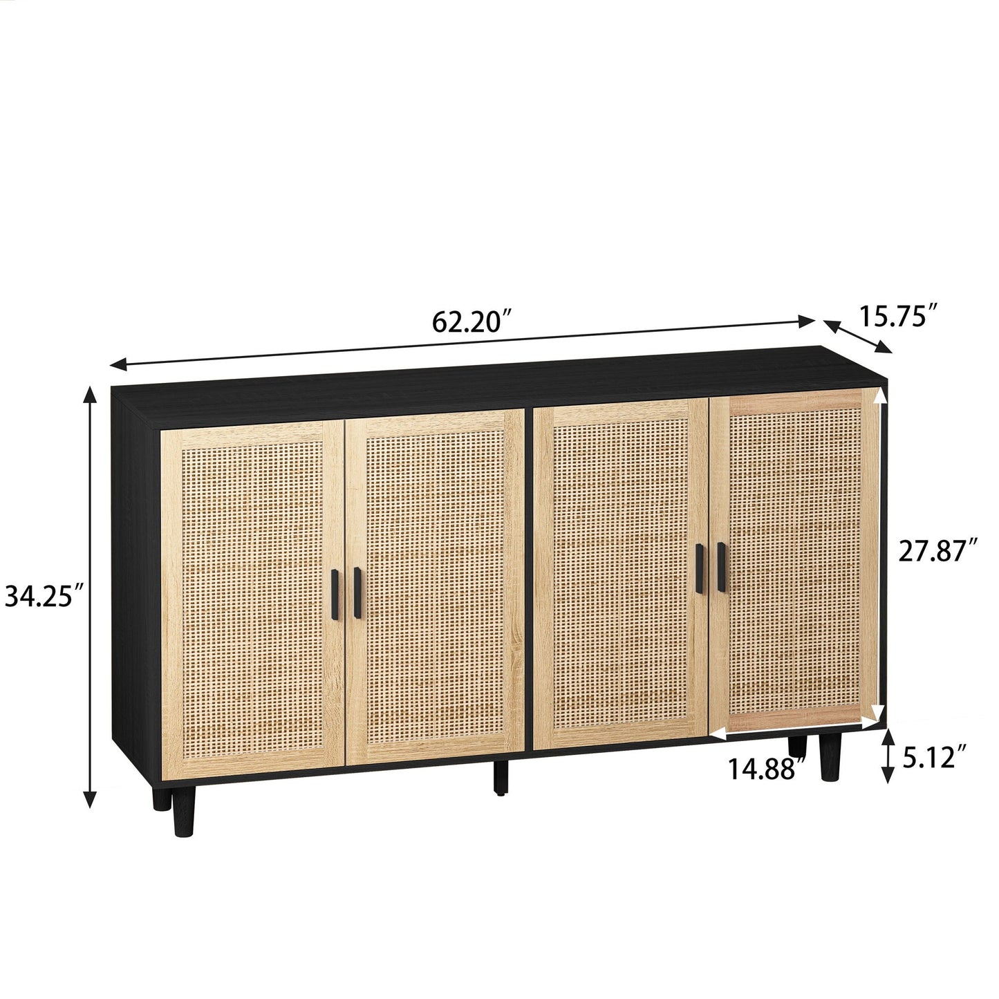 Elegant And Functional 4 Door Rattan Decorative Storage Cabinet Home Essentials