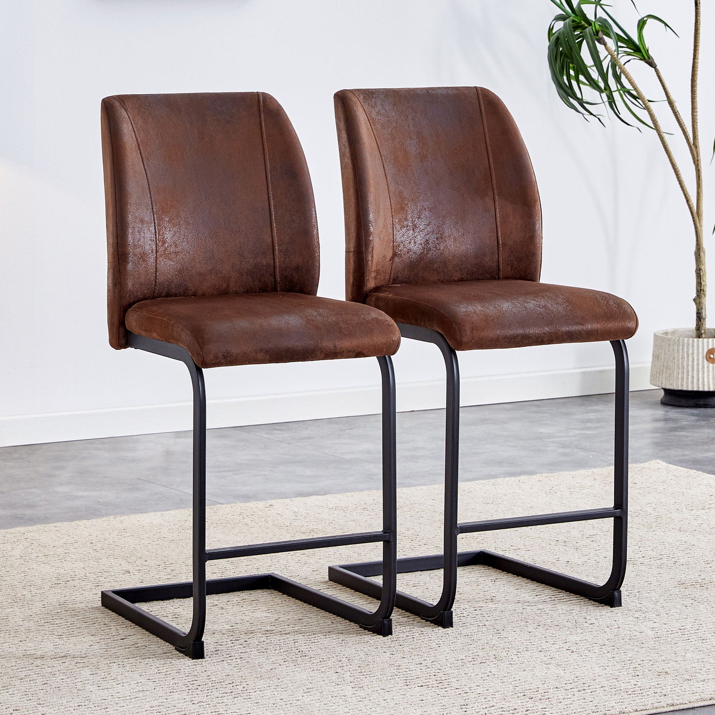 Modern Chairs With Suede Cushions And Black Metal Legs For Dining Room Or Office (Set of 2) - Brown Home Essentials