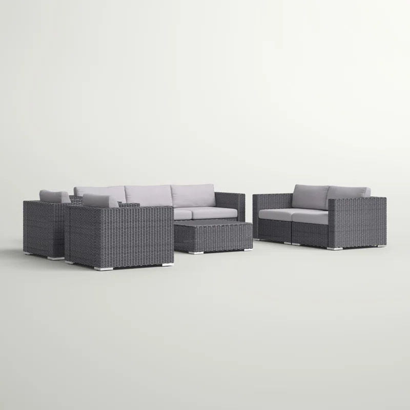 7 Person Outdoor Seating Group With Cushions - Gray / Silver Noble House