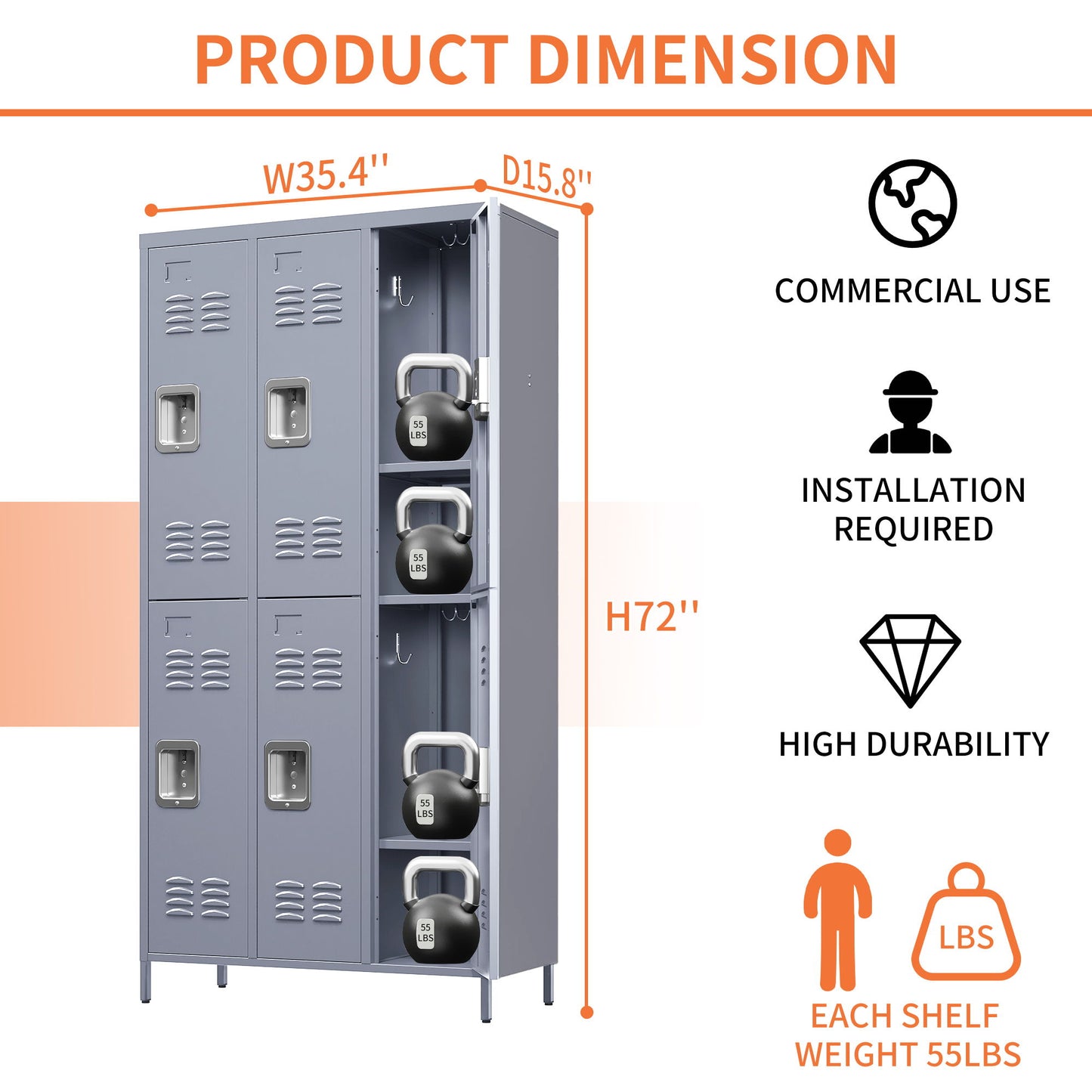 6 Door Lockers With Lock For Employees, Storage Cabinet For Home, Gym, Office, School, Garage - Gray Home Essentials