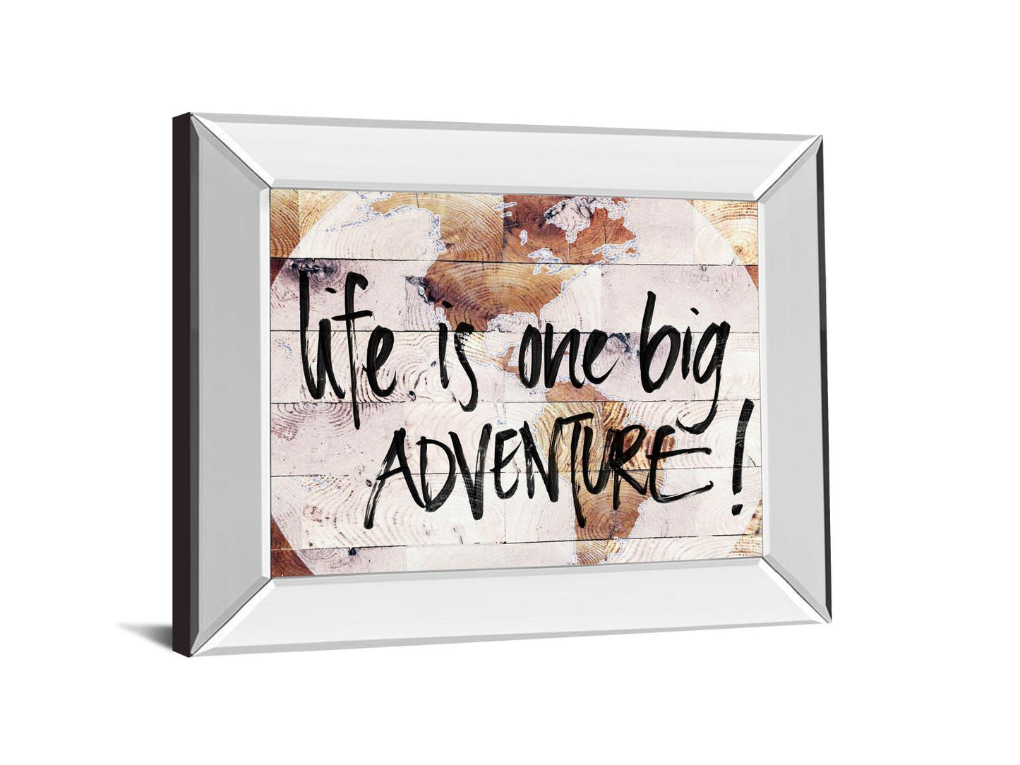 World On Wood By Sd Studios - Mirror Framed Print Wall Art - Dark Brown Classy Living