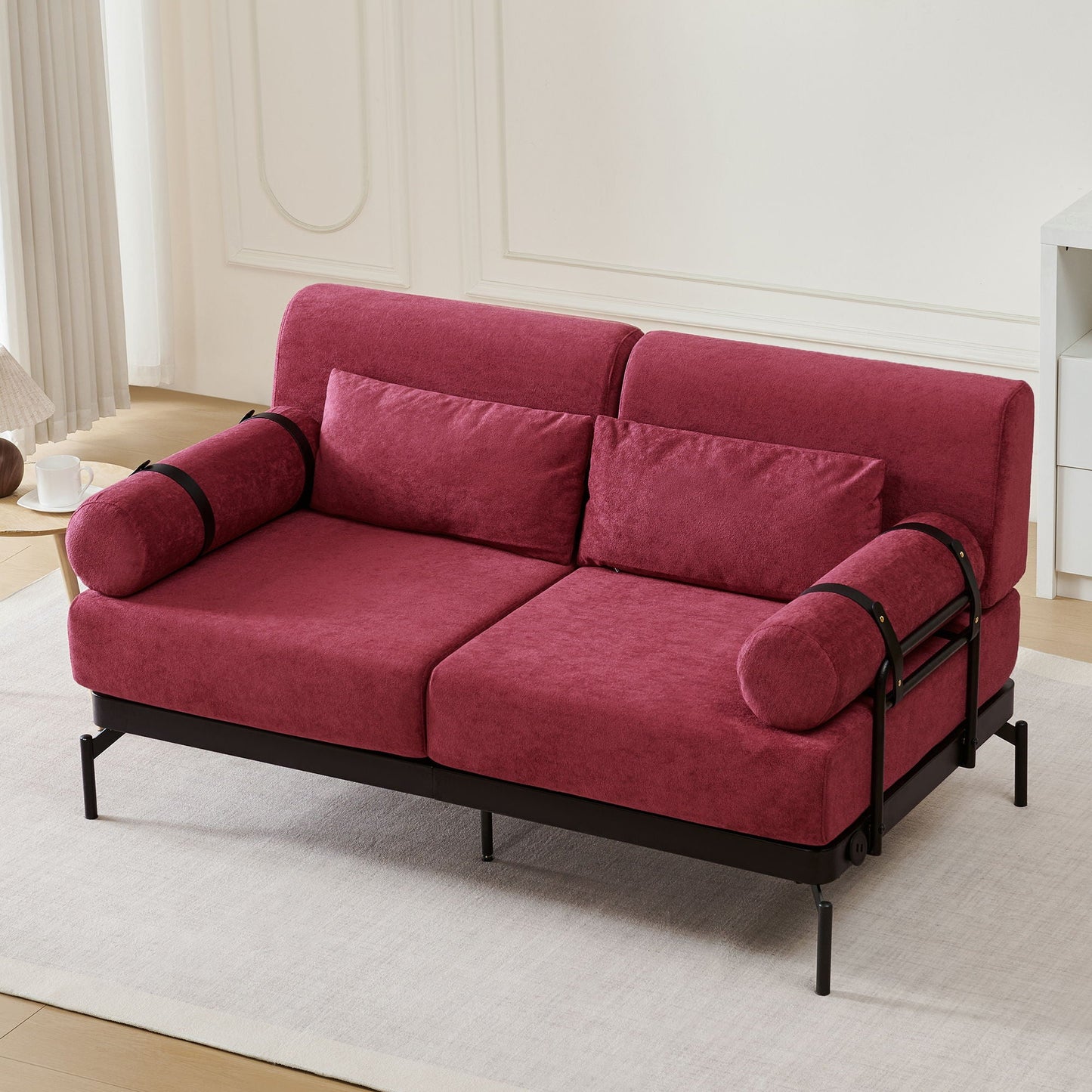 Modern Loveseat Sofa 2 Seater With USB Ports, Cylindrical Armrests Hearth and Haven