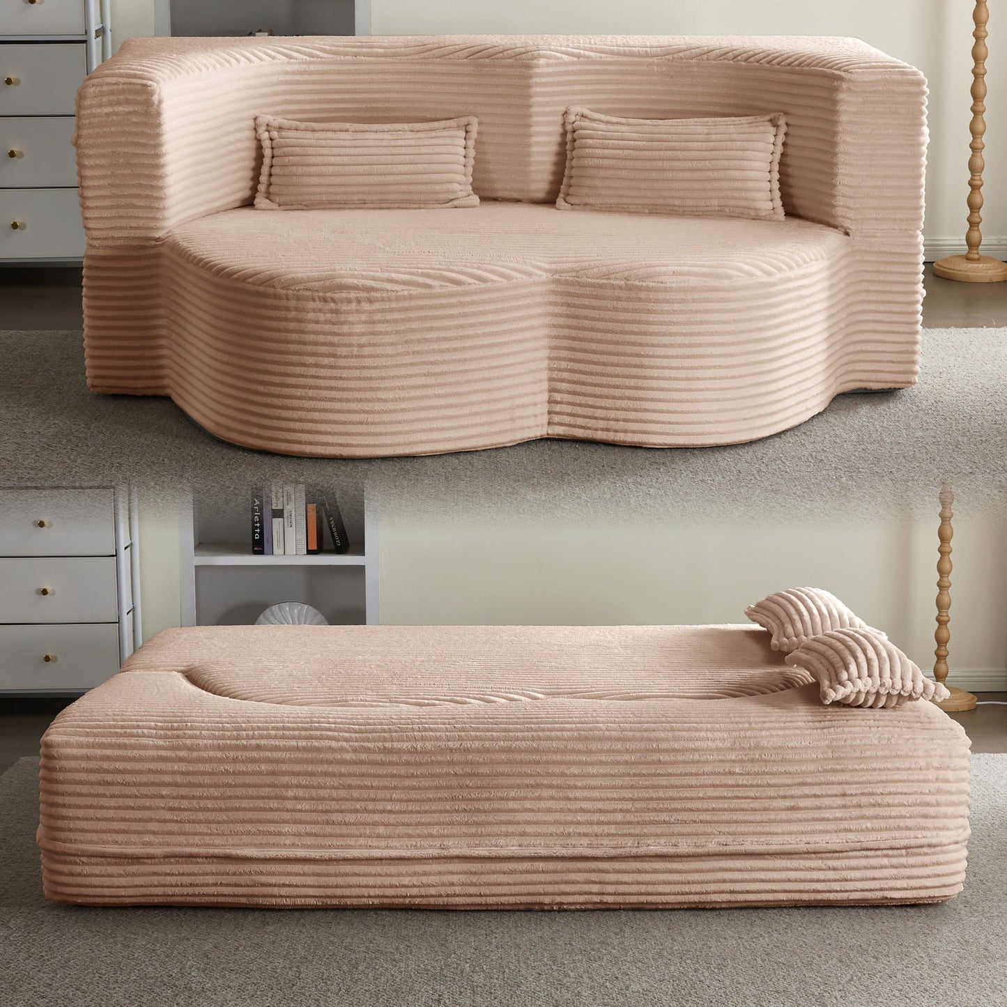 Floor Convertible Sleeper Sofa Bed With 2 Pillows Home Essentials
