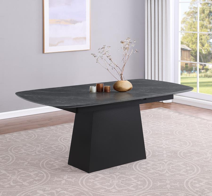 Potero - Faux Marble Extension Leaf Dining Table - Black Coaster Fine Furniture