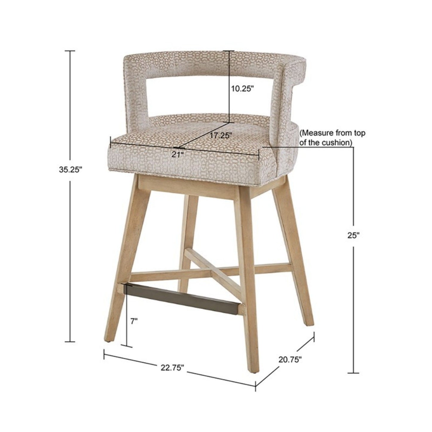 Contemporary Design Swivel Counter Stool With Low Back Support Polyester And Solid Wood - Cream JLA