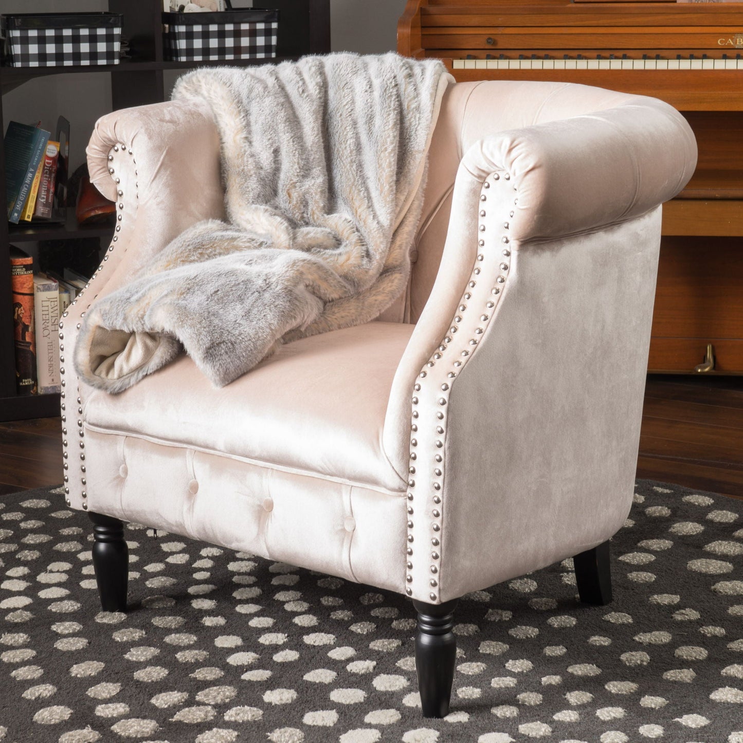 Celestialis - Upholstered Velvet Club Chair With Tub Design And Rolled Recessed Armrests - Champagne Noble House