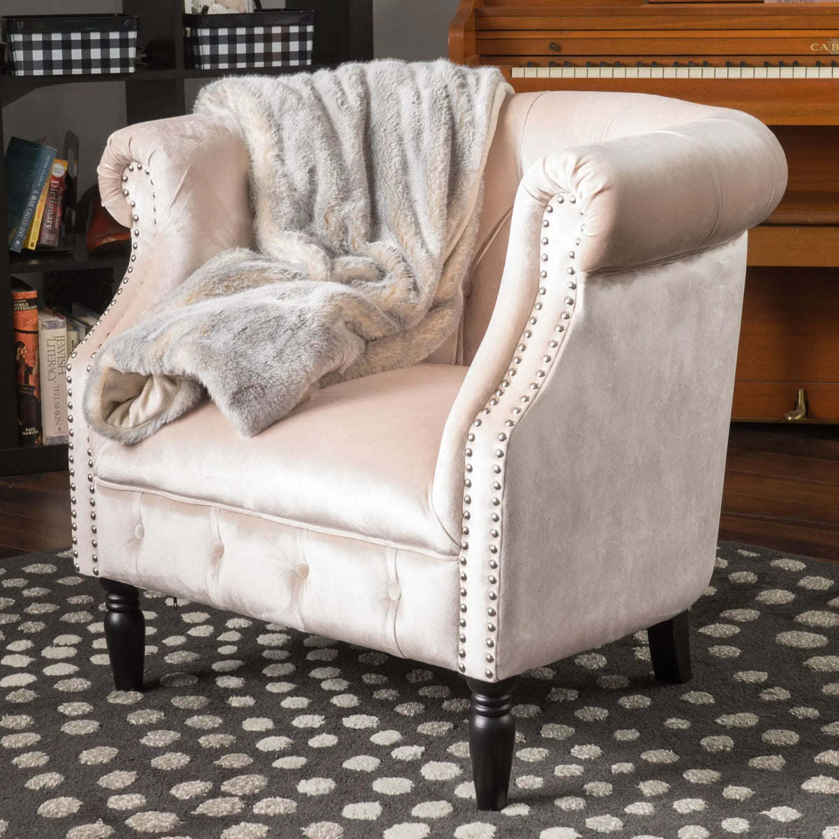 Celestialis - Upholstered Velvet Club Chair With Tub Design And Rolled Recessed Armrests - Champagne Noble House