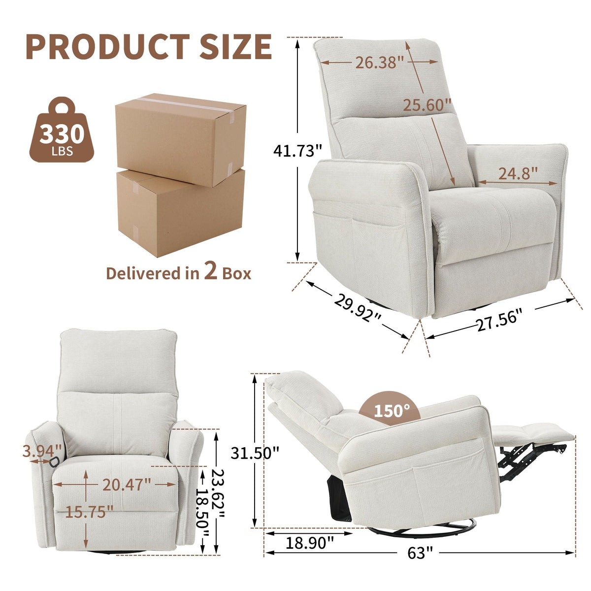 360° Swivel Rocker Recliner Chair, Swive Nursery Rocking Chair With Pull Ring, Glide Chair For Livin Room - Gray Home Essentials