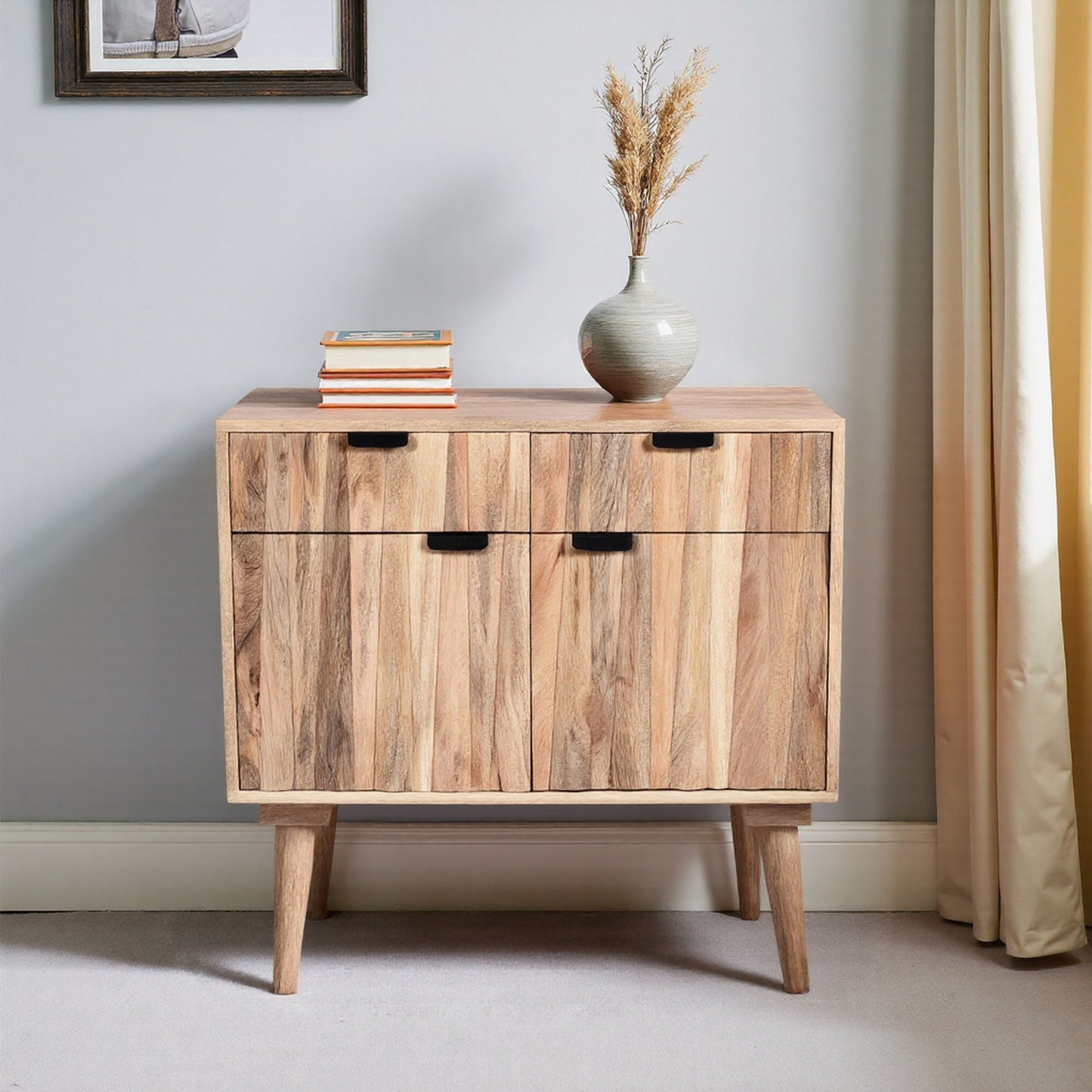 Stylish Style 2 Drawer 2 Door Cabinet, Mango Wood - Natural Noble House