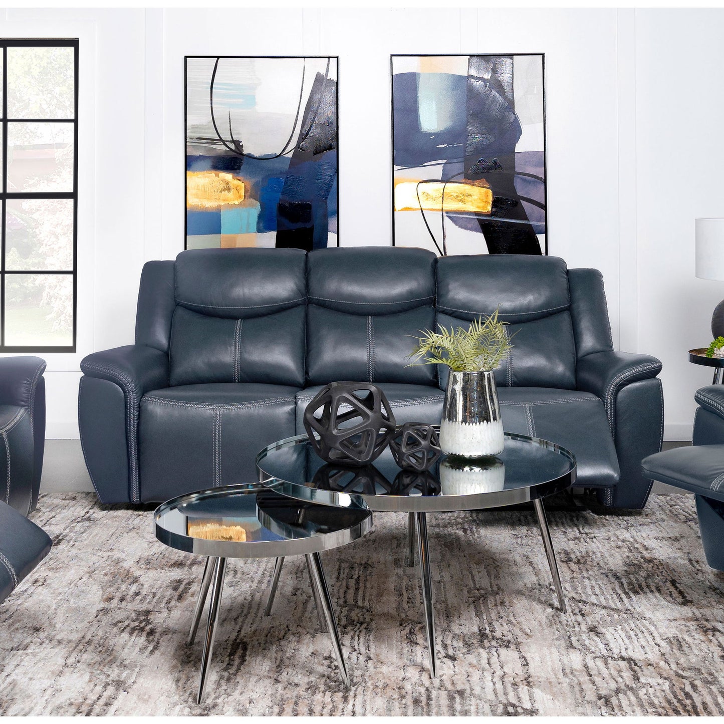 Stanwicke - Motion Reclining Sofa With Drop Down Table - Blue Furniture Max