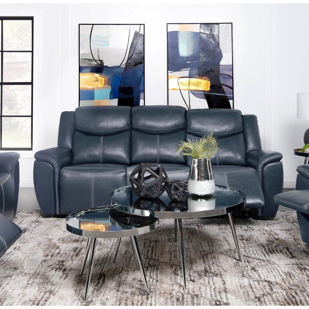 Stanwicke - Motion Reclining Sofa With Drop Down Table - Blue Furniture Max