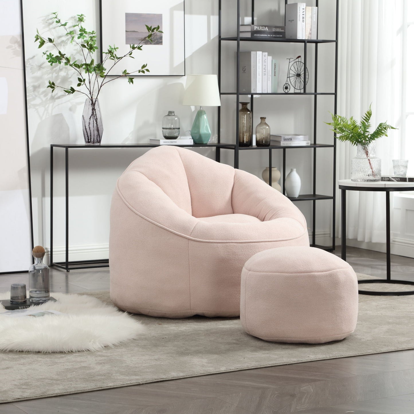 Bedding Bean Bag Sofa Chair High Pressure Foam With Footrest Home Essentials