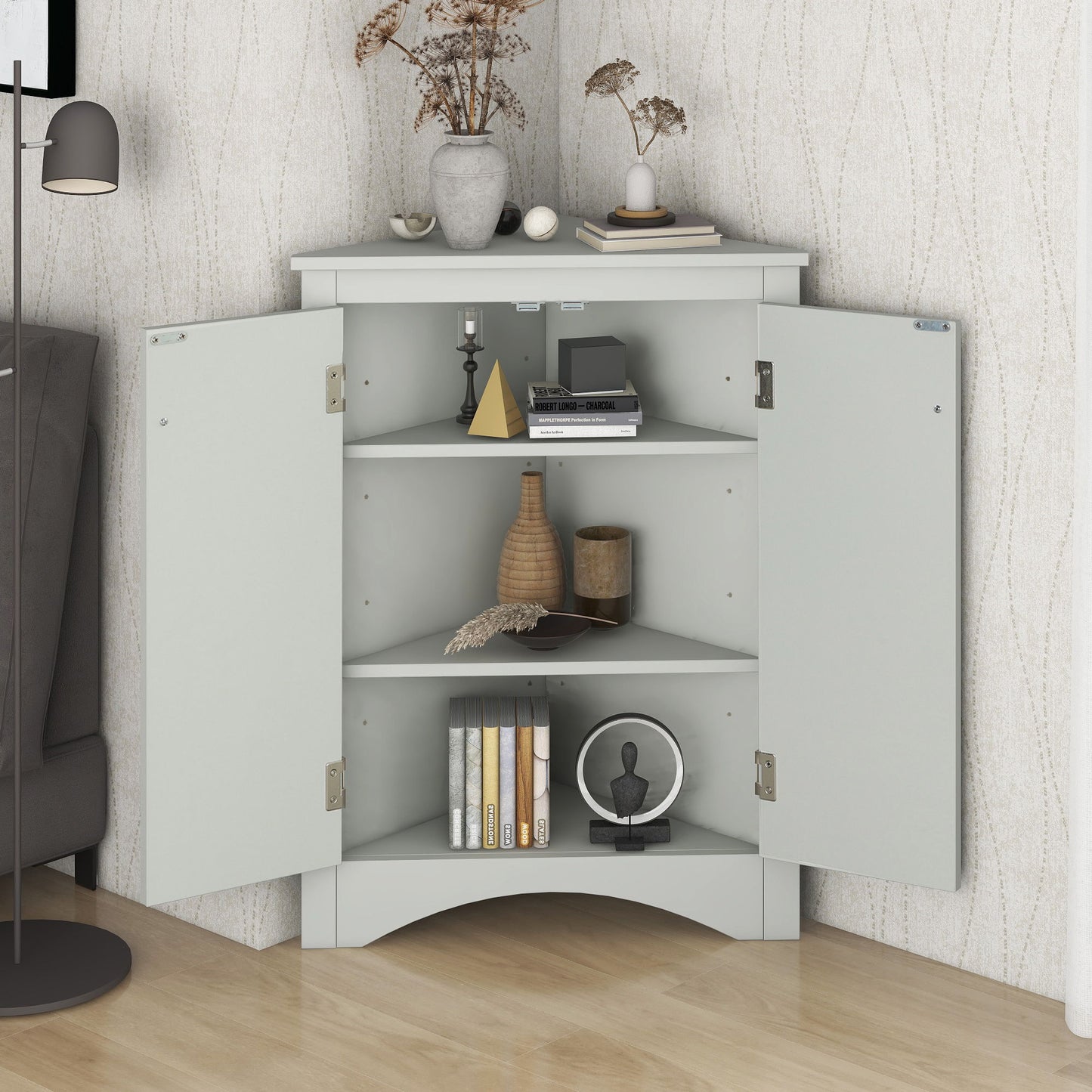 Triangle Bathroom Storage Cabinet With Adjustable Shelves, Freestanding Floor Cabinet For Home Kitchen Hearth and Haven