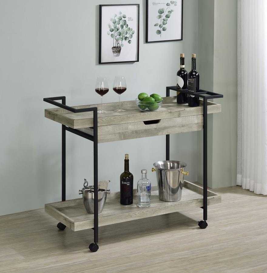 Ventura - 1-Drawer Engineered Wood Bar Cart - Gray Driftwood Coaster Fine Furniture