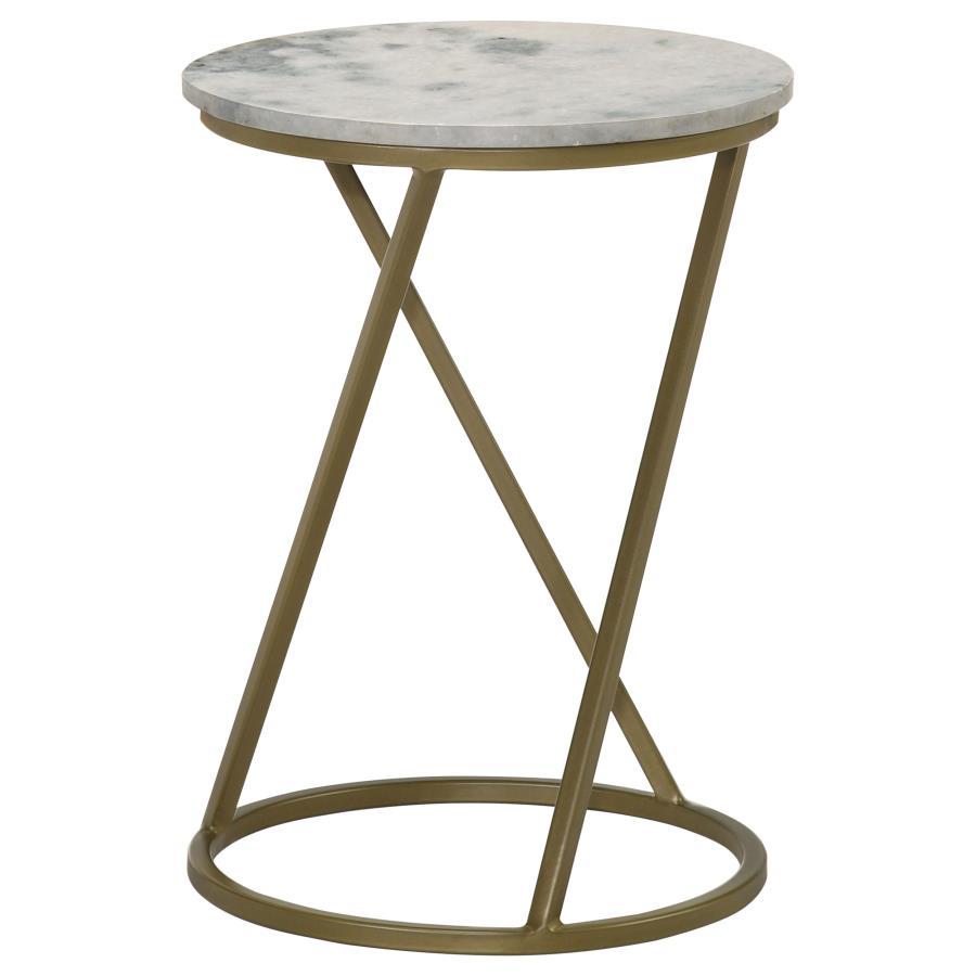 Malthe - Round Marble Top Accent Side - White And Antique Gold CoasterEssence