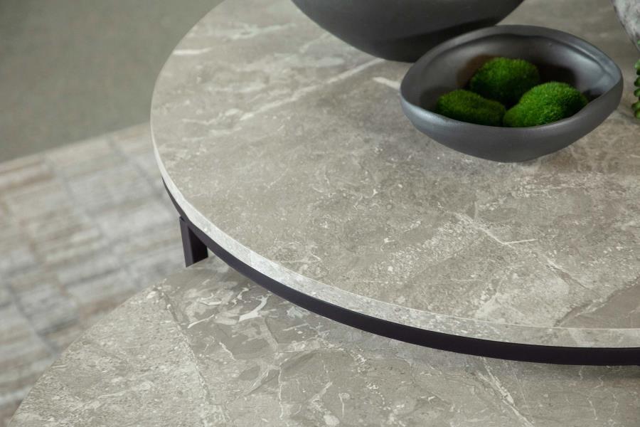 Lainey - 2 Piece Round Faux Marble Nesting Coffee Table - Gray CoasterEveryday