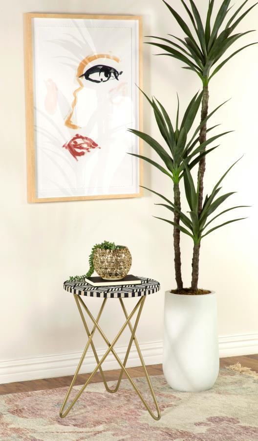 Xenia - Round Bone Inlay Accent Side Table - White And Gold CoasterEssence