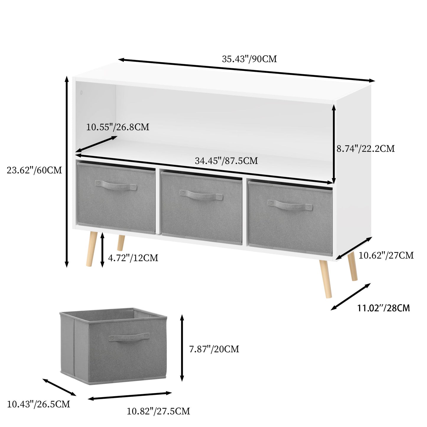 Kids Bookcase With Collapsible Fabric Drawers, Children's Book Display, Toy Storage Cabinet Organizer - White / Gray Home Essentials
