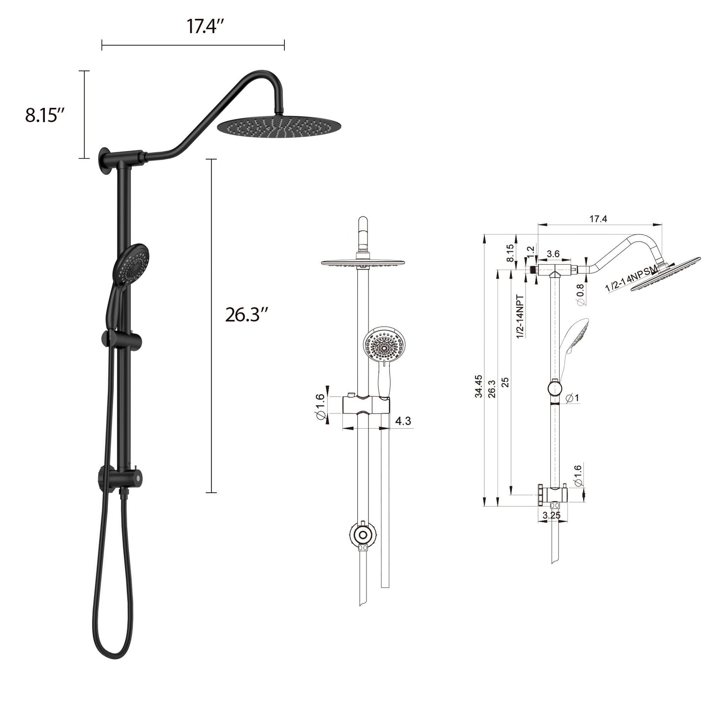 Shower System With 5 Function Rain Hand Shower And Slide Bar Combo Daily Nest