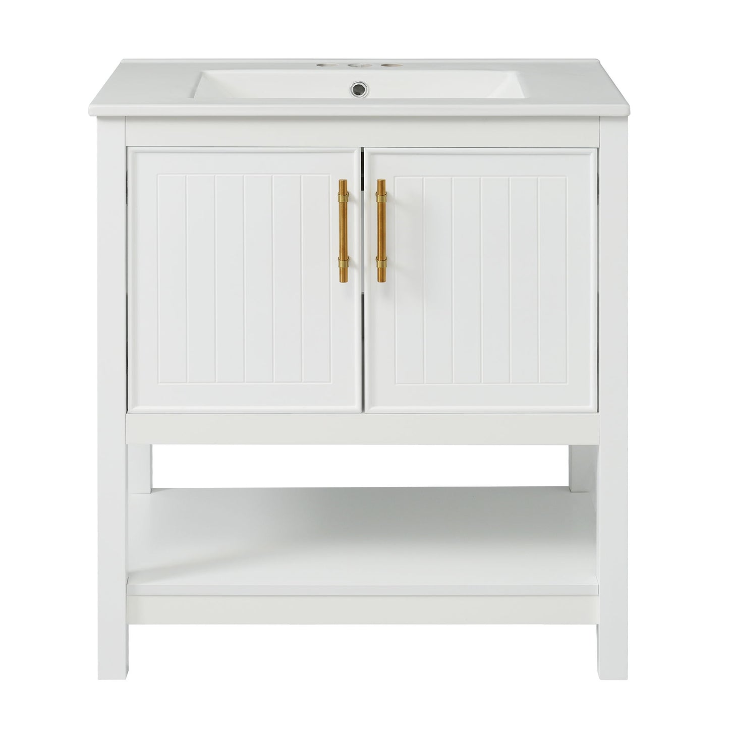 Elegant Bathroom Vanity With Ceramic Sink And Versatile Storage Hearth and Haven