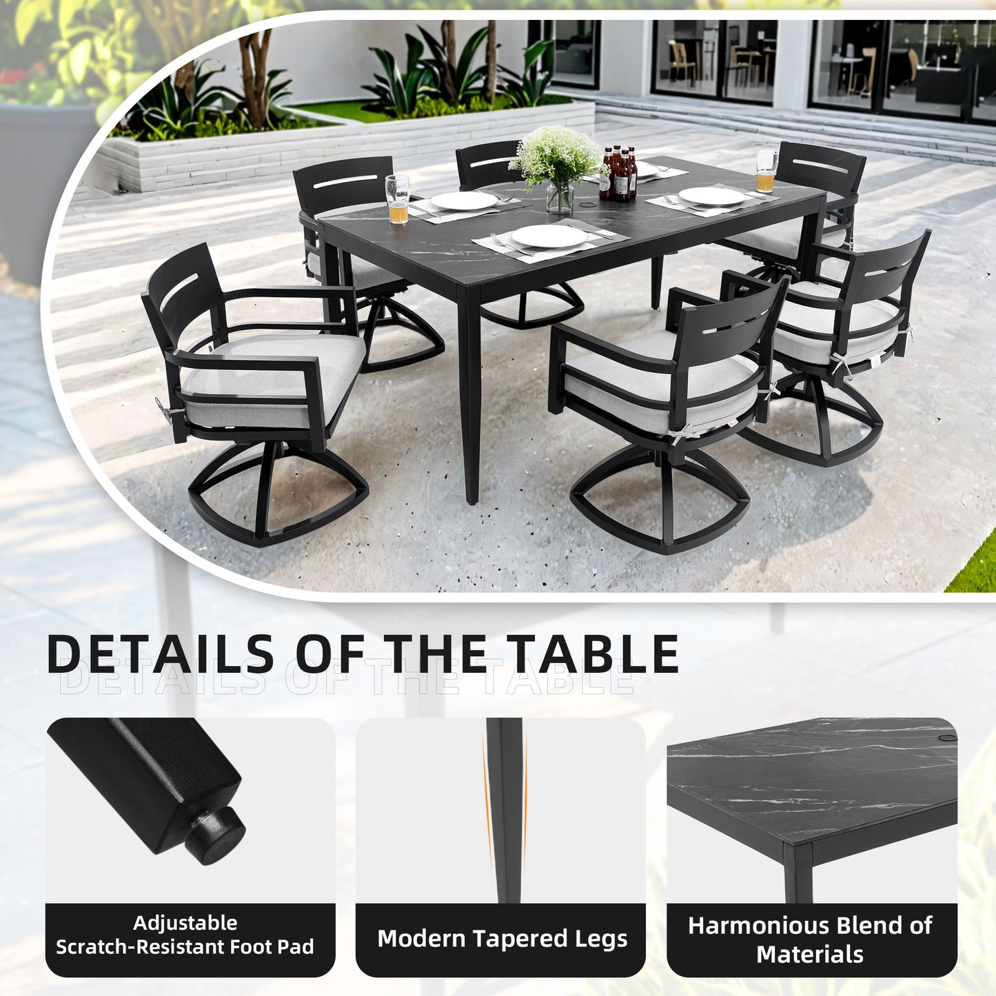Outdoor Modern Patio Dining Table, Post Tapered Legs, Weatherproof & Rust Free Life Outside