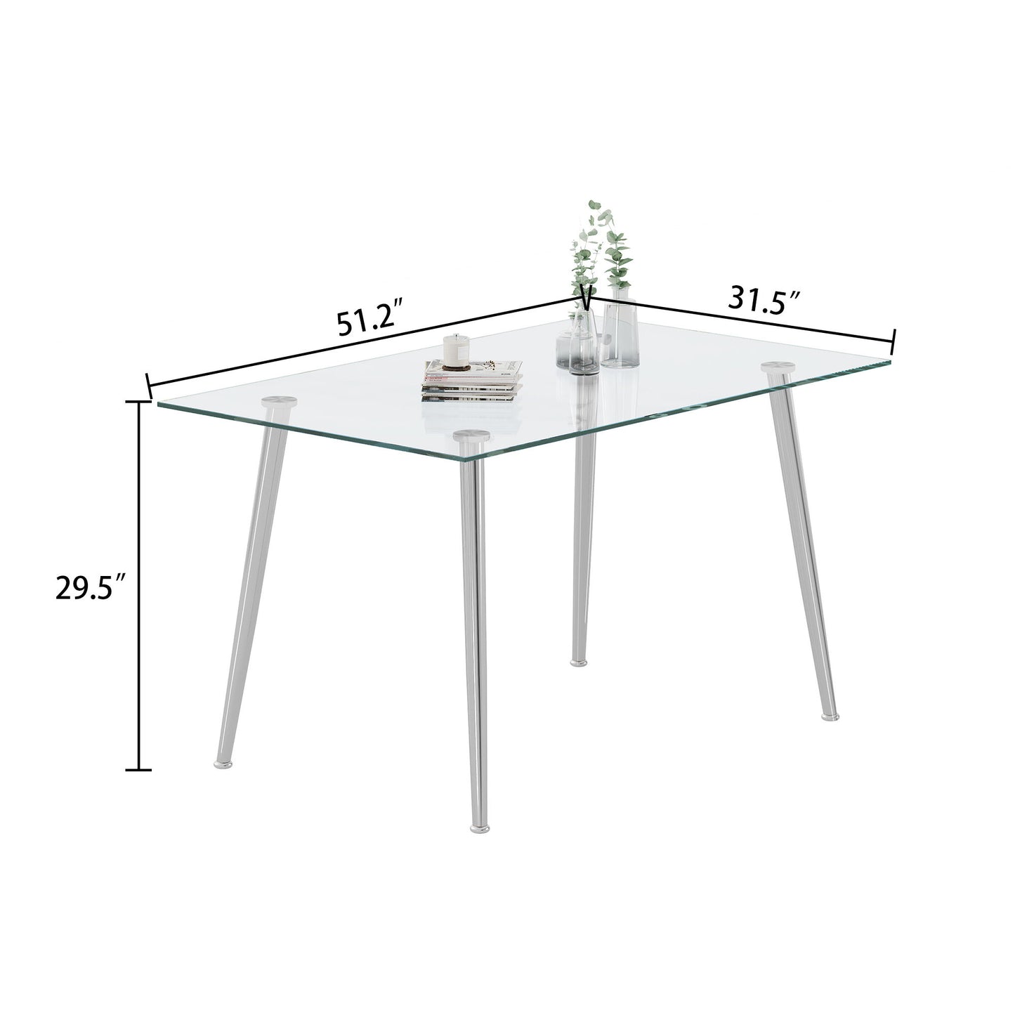 Thick Tempered Glass Top Dining Table & Stainless Steel Legs - Silver Home Essentials