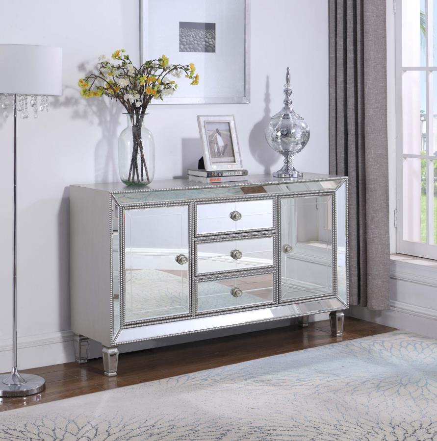 Leticia - 3-Drawer Mirrored Storage Accent Cabinet - Silver CoasterEssence