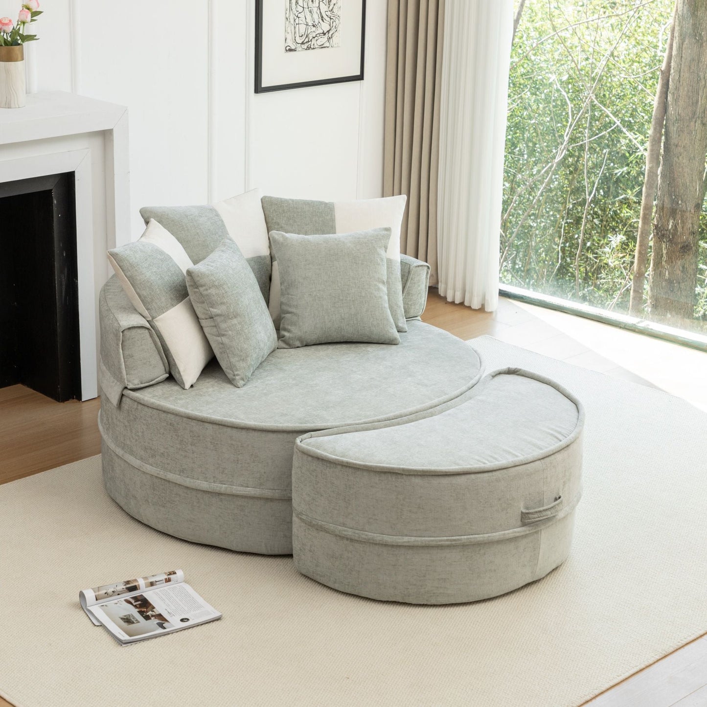 Modern Oversized Round Barrel Accent Chair With Ottoman Home Essentials