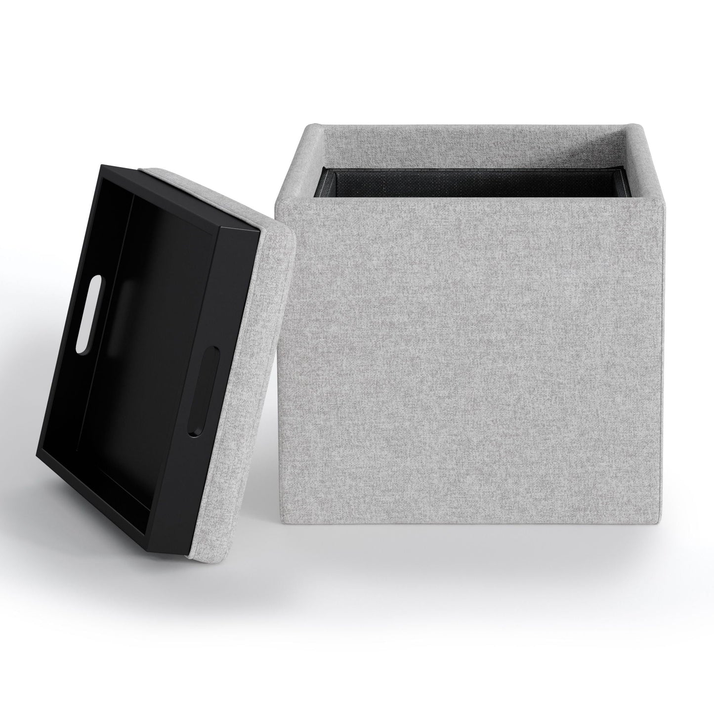 Rockwood - Upholstered Cube Storage Ottoman With Tray Simpli-Home