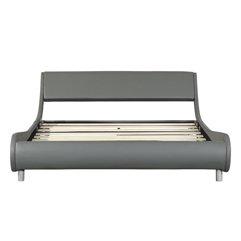 Queen Size Upholstered Platform Bed Frame, Curve Design, Wood Slat Support, No Box Spring Needed - Gray Home Essentials