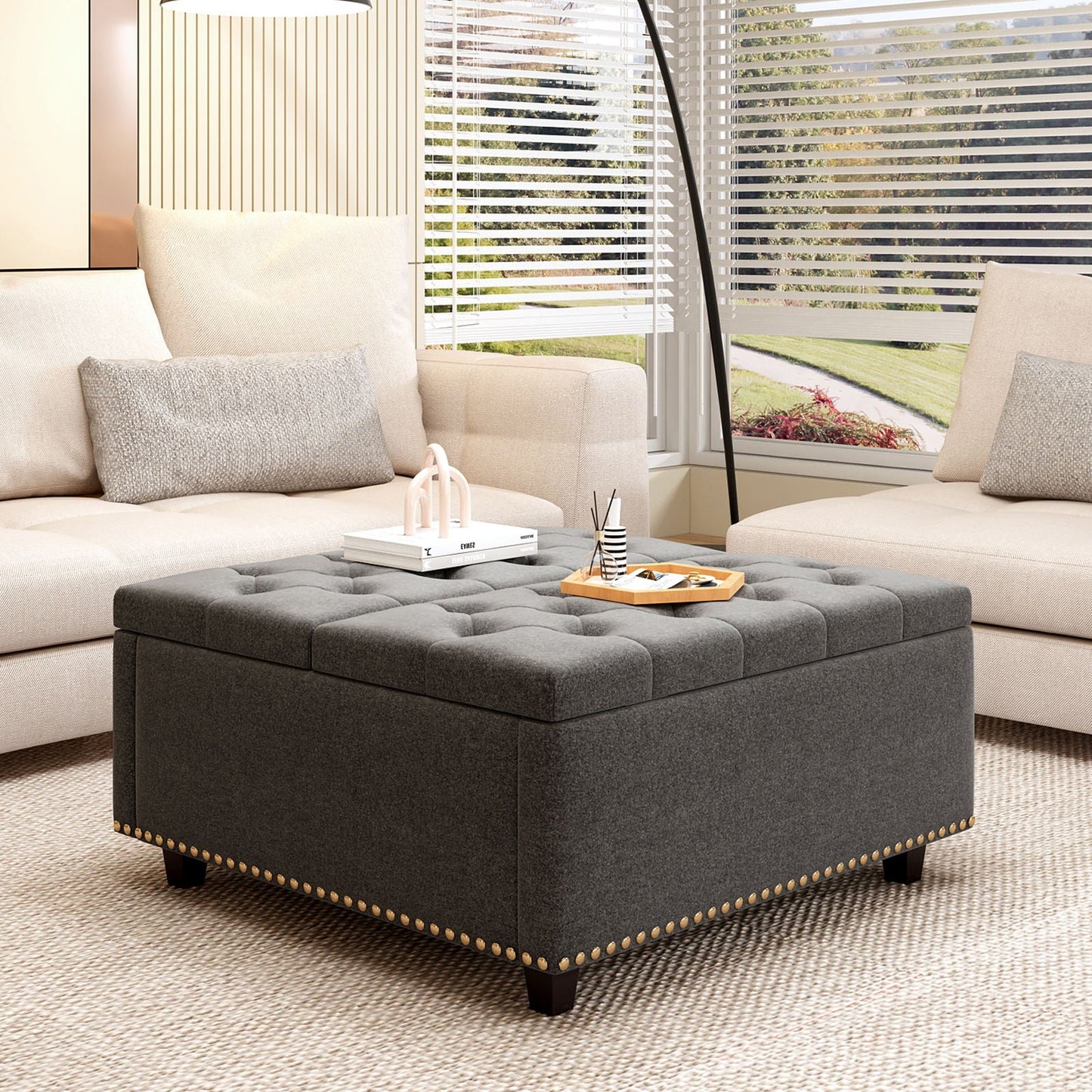 Large Square Storage Ottoman With 2 Storage Doors Home Essentials