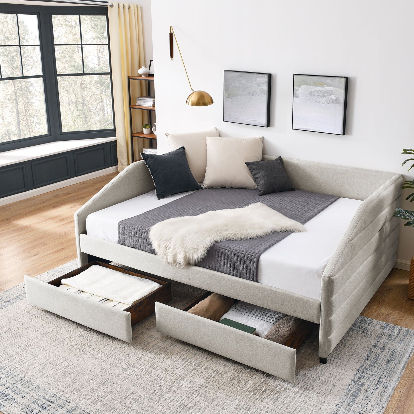 Elegant Daybed With Trundle Upholstered Tufted Sofa Bed Home Essentials