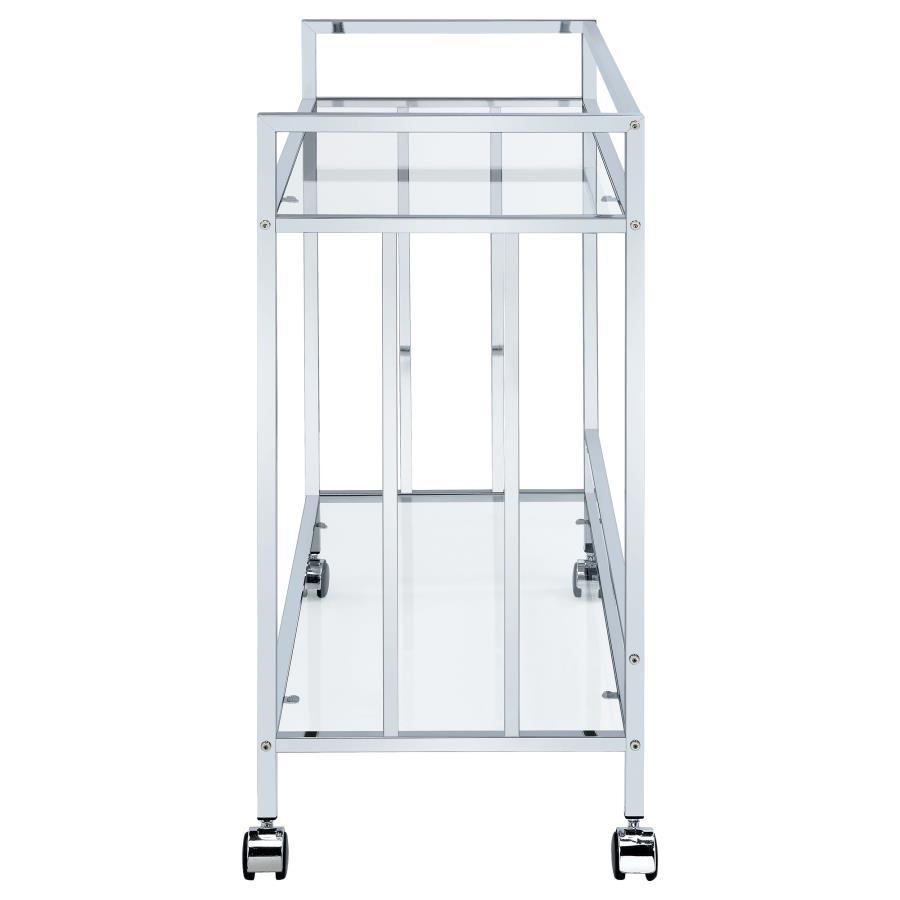 Cara - 2-tier Rectangular Glass Shelf Metal Bar Cart CoasterEssence