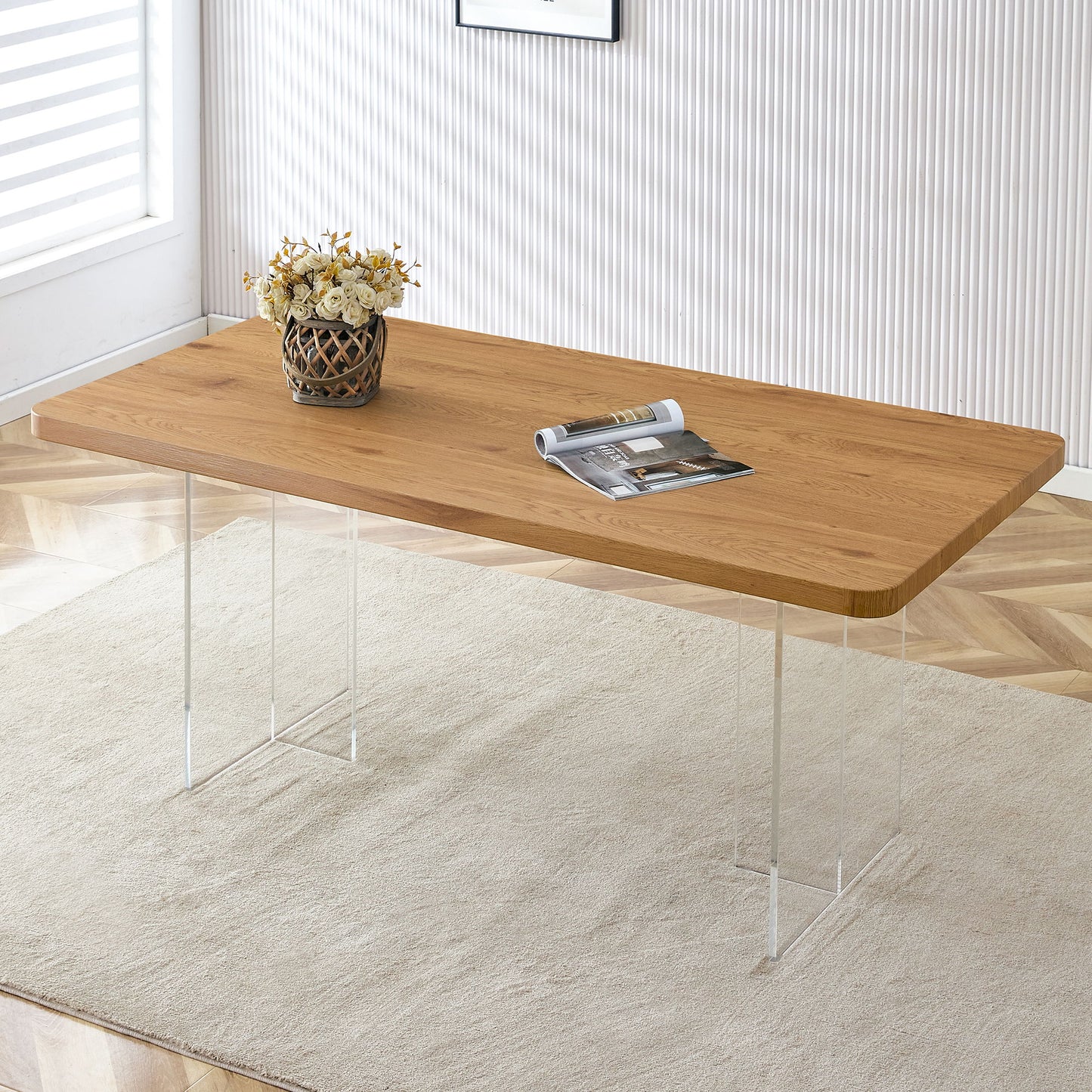 Modern Minimalist Wooden Table With Acrylic Legs Home Essentials