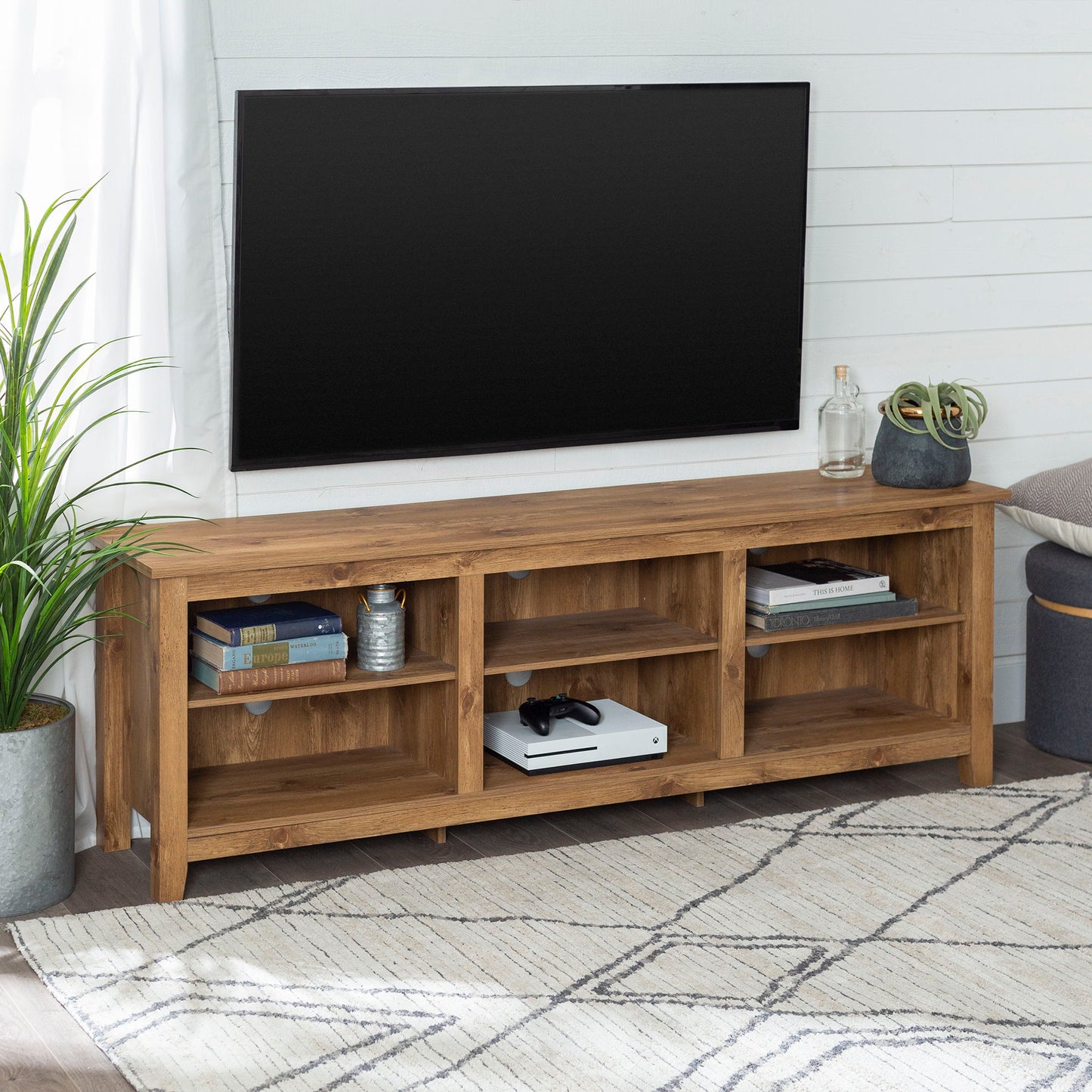 Modern Transitional 3 Shelf Open Storage 70" TV Stand For 80" TVs Walker Edison