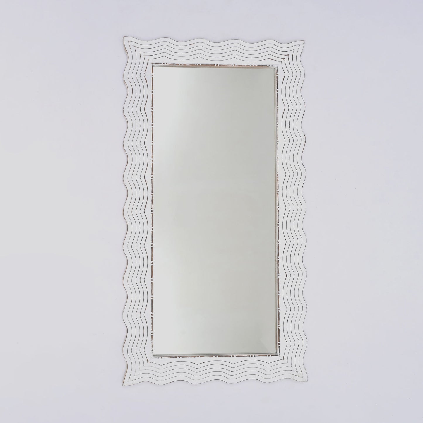 Handcarved Wave Design Rectangle Mirror Accent Enhancing Space - Antique White Daily Nest