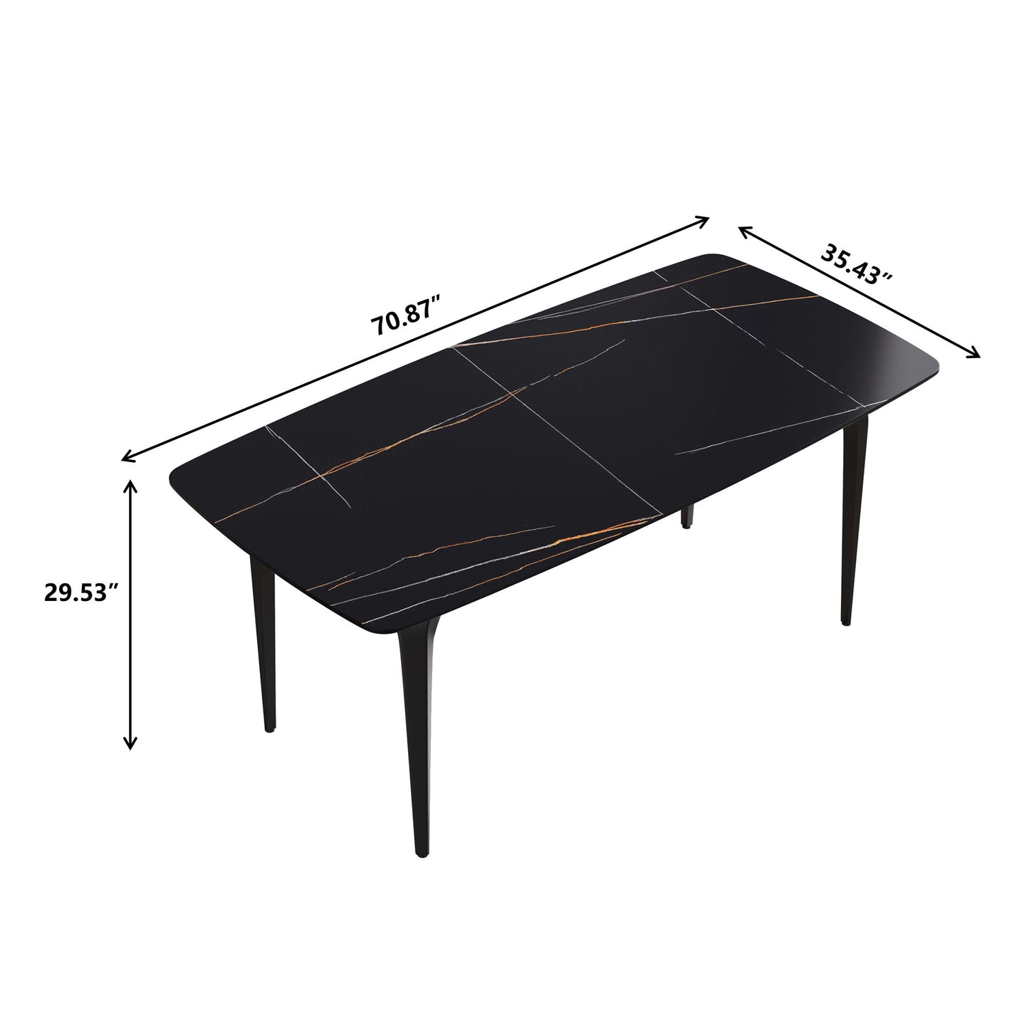 70.87" Modern Artificial Stone Curved Metal Leg Dining Table, Can Accommodate 6-8 People Home Essentials