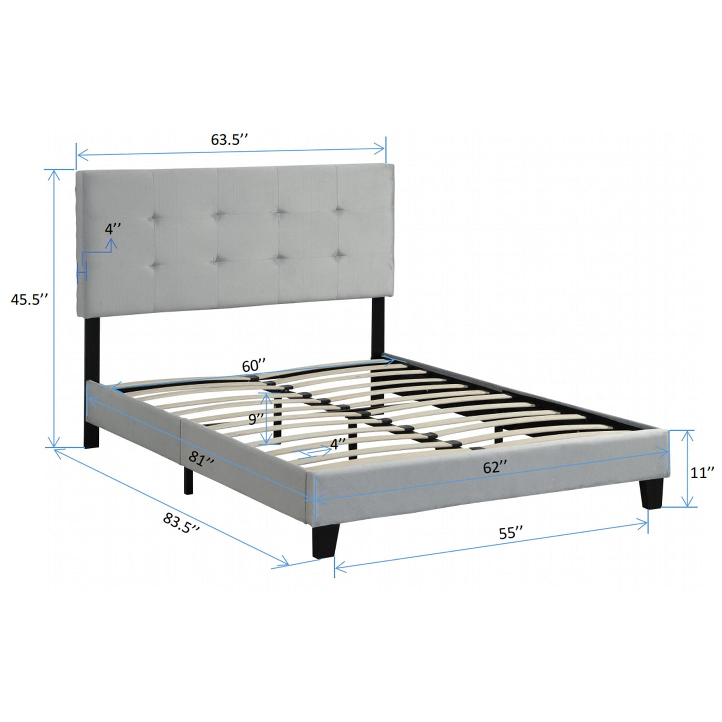 Queen Size Upholstered Platform Bed Frame With Pull Point Tufted Headboard, Strong Slat Support, Mattress Foundation, No Box Spring Needed - Gray Home Essentials